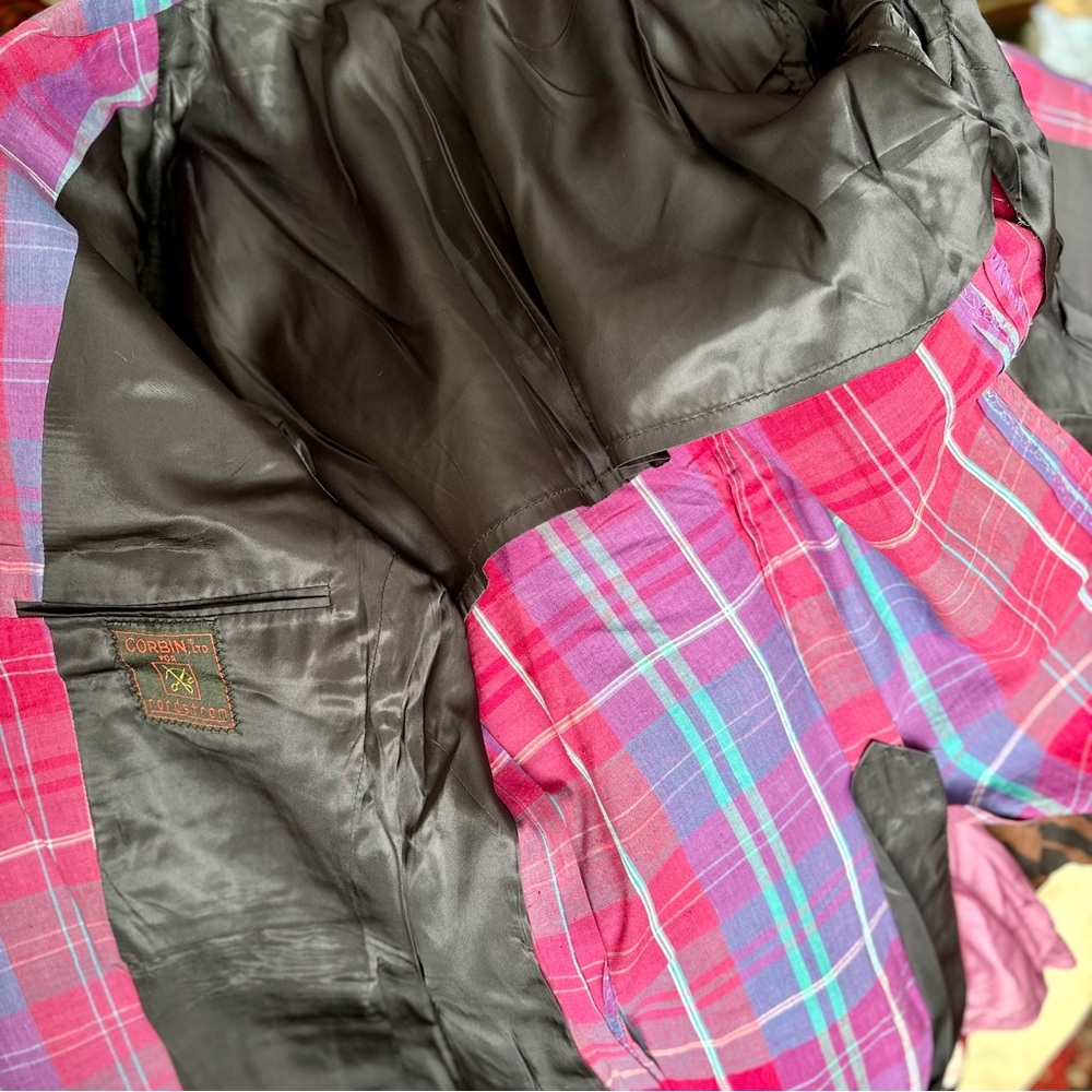 Vibrant Pink & Purple Plaid Men's Blazer - Picture 8 of 16